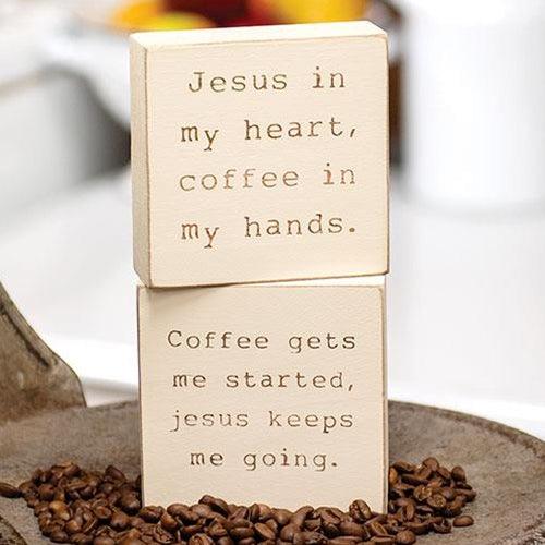 Coffee & Jesus Engraved Block 2 Asstd - The Fox Decor