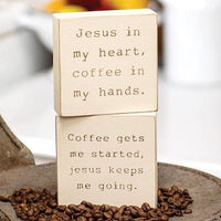 Coffee & Jesus Engraved Block 2 Asstd - The Fox Decor