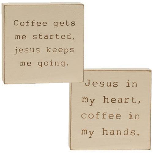 Coffee & Jesus Engraved Block 2 Asstd - The Fox Decor