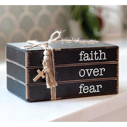 Faith Over Fear Wooden Book Stack - The Fox Decor