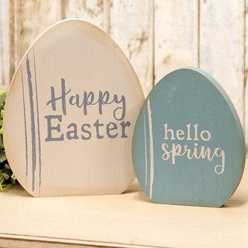 2 Set Happy Easter Wooden Egg Sitters - The Fox Decor