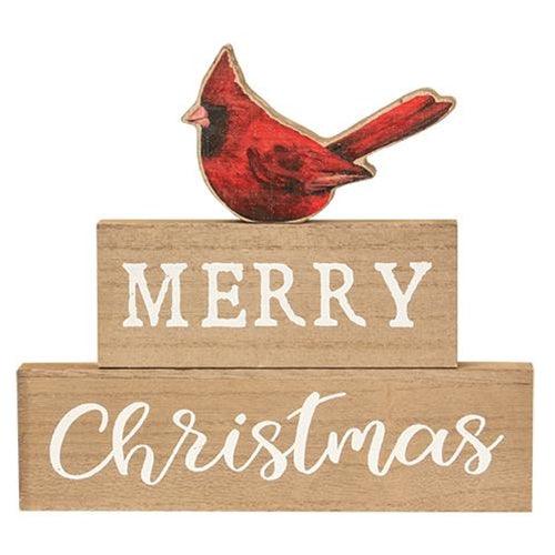 3 Set Merry Christmas Cardinal Block Stackers - The Fox Decor