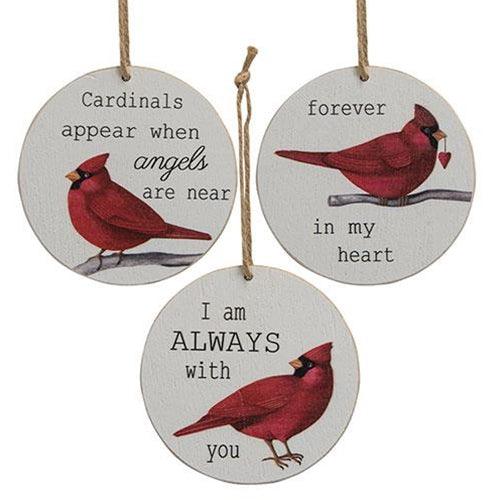 Cardinal Sentiment Round Ornament 3 Asstd - The Fox Decor