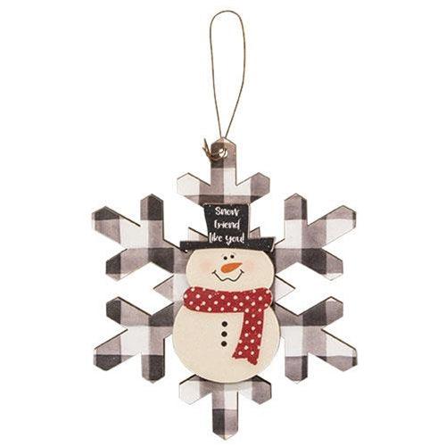 Buffalo Check Snowman Snowflake Sayings Ornament 3 Asstd - The Fox Decor