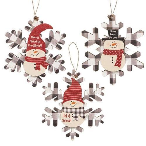 Buffalo Check Snowman Snowflake Sayings Ornament 3 Asstd - The Fox Decor