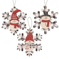 Buffalo Check Snowman Snowflake Sayings Ornament 3 Asstd - The Fox Decor