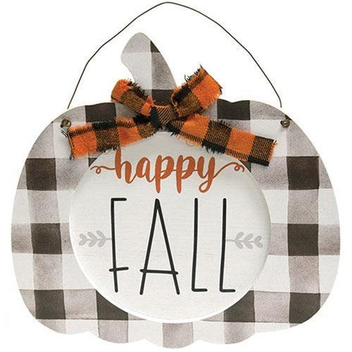 Happy Fall Buffalo Check Hanging Pumpkin - The Fox Decor