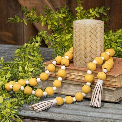 Distressed Yellow and White Bead Garland w Tassels - The Fox Decor