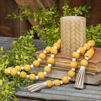 Distressed Yellow and White Bead Garland w Tassels - The Fox Decor