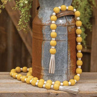 Distressed Yellow and White Bead Garland w Tassels - The Fox Decor