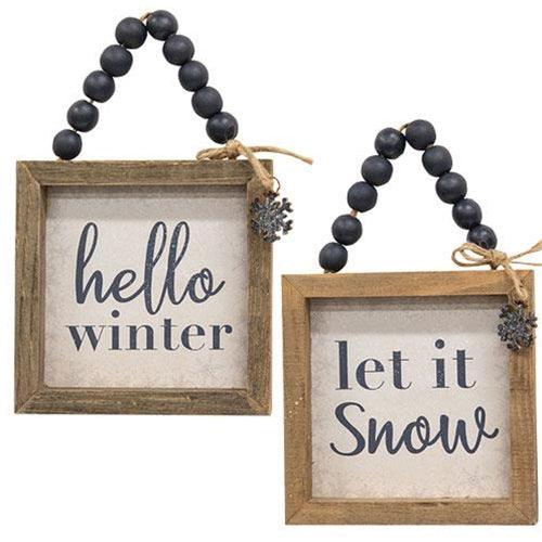 Winter Sayings Snowflake Beaded Sign 2 Asstd - The Fox Decor