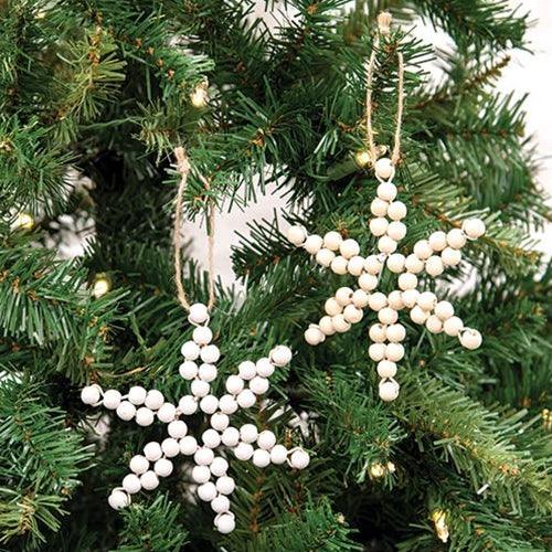 Wood Bead Snowflake Ornament 2 Asstd - The Fox Decor
