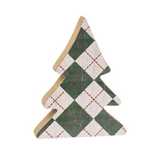 2 Set Distressed Wooden Plaid Christmas Trees