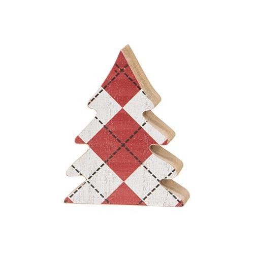 2 Set Distressed Wooden Plaid Christmas Trees