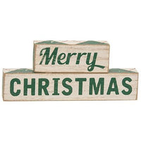2 Set Plaid Merry Christmas Wooden Blocks - The Fox Decor