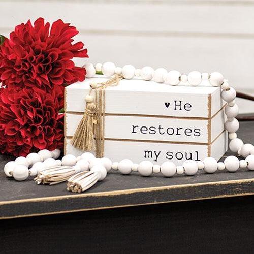He Restores My Soul Wooden Book Stack - The Fox Decor