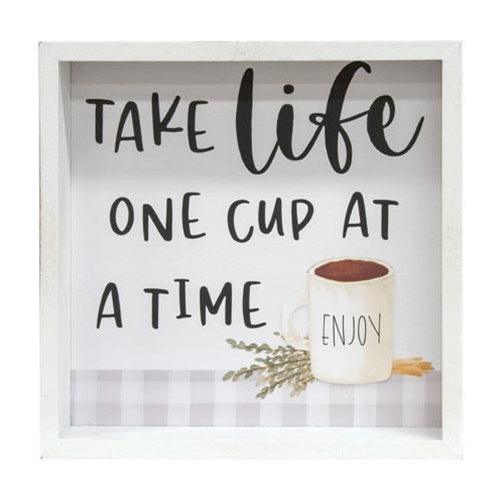 Take Life One Cup At A Time Framed Box Sign - The Fox Decor