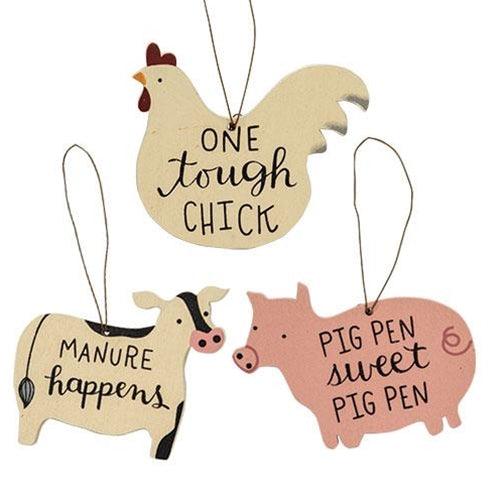 3 Set Barnyard Sayings Farm Animal Ornaments