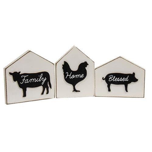 3 Set Farm Animal Silhouettes House Blocks - The Fox Decor