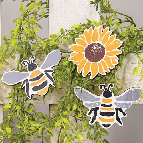 3 Set Bees & Sunflower Wooden Ornaments
