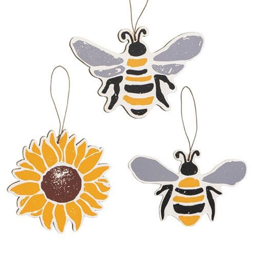 3 Set Bees & Sunflower Wooden Ornaments