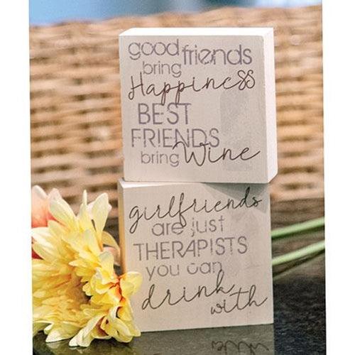 Best Friends Bring Wine Block 2 Asstd - The Fox Decor