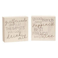 Best Friends Bring Wine Block 2 Asstd - The Fox Decor