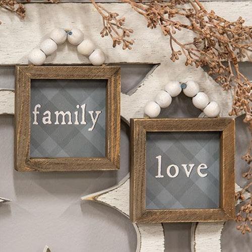 Love or Family Beaded Plaid Mini Frame 2 Asstd - The Fox Decor