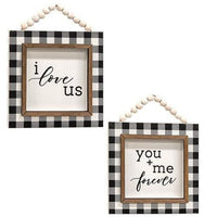 You + Me Beaded Buffalo Check Beaded Sign 2 Asstd - The Fox Decor