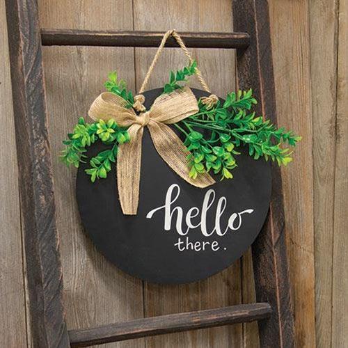 Hello There Round Sign w Greenery - The Fox Decor