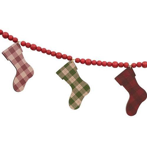 Wooden Plaid Stockings & Beads Garland - The Fox Decor