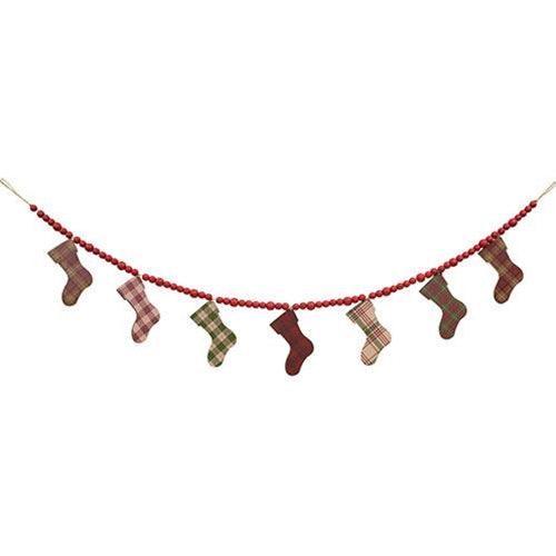 Wooden Plaid Stockings & Beads Garland - The Fox Decor