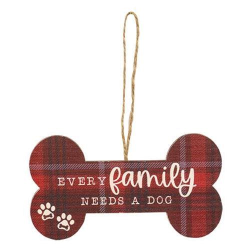 We Woof You A Merry Christmas Plaid Dog Bone Ornament 4 Asstd - The Fox Decor