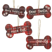We Woof You A Merry Christmas Plaid Dog Bone Ornament 4 Asstd - The Fox Decor
