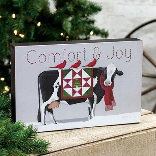 Comfort & Joy Patchwork Cow & Cardinals Box Sign - The Fox Decor