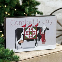 Comfort & Joy Patchwork Cow & Cardinals Box Sign - The Fox Decor