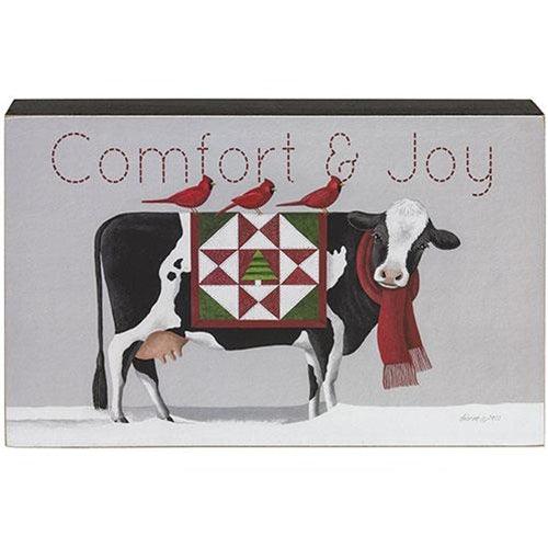 Comfort & Joy Patchwork Cow & Cardinals Box Sign - The Fox Decor