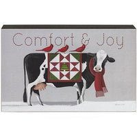 Comfort & Joy Patchwork Cow & Cardinals Box Sign - The Fox Decor