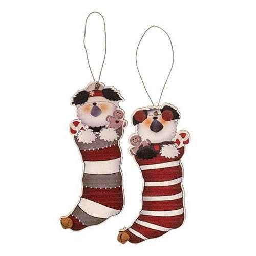Puppy Jingle Bell Stocking Ornament 2 Asstd