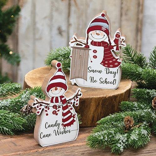 Candy Cane Wishes Chunky Snowman 2 Asstd - The Fox Decor
