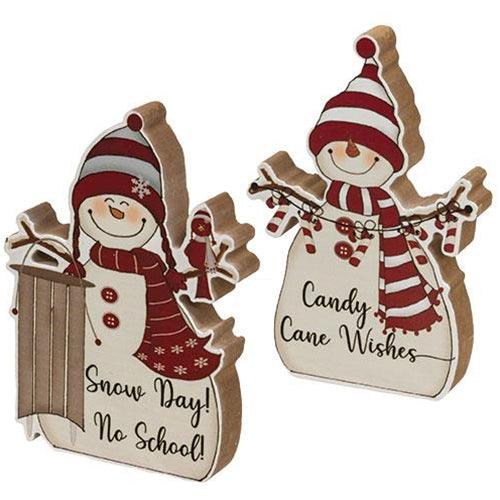 Candy Cane Wishes Chunky Snowman 2 Asstd - The Fox Decor