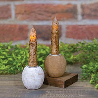 Natural or White Distressed Round Taper Holder 2 Asstd - The Fox Decor