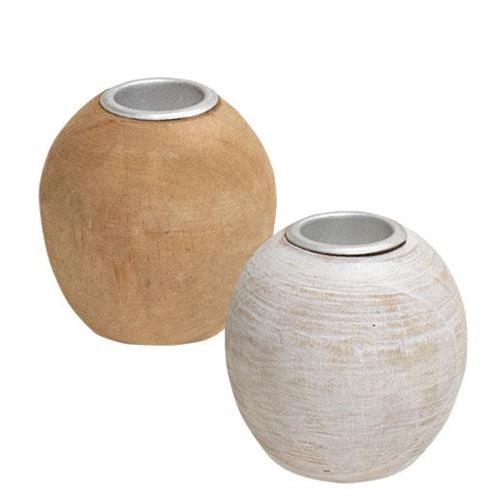 Natural or White Distressed Round Taper Holder 2 Asstd - The Fox Decor