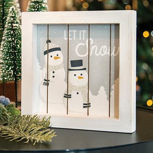 Let It Snow Framed Shiplap Snowman Sign - The Fox Decor