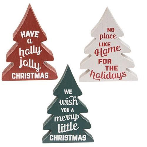 3 Set Holly Jolly Chunky Wooden Trees - The Fox Decor