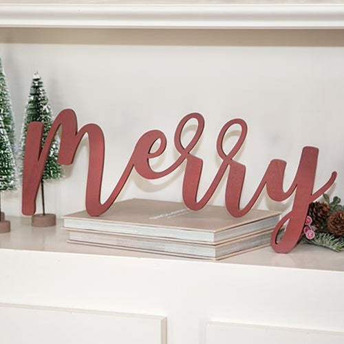 Red Merry Hanging Script Sign