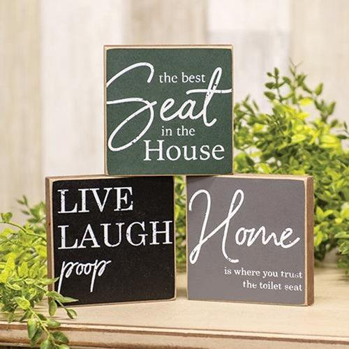Live Laugh Poop Square Block 3 Asstd - The Fox Decor
