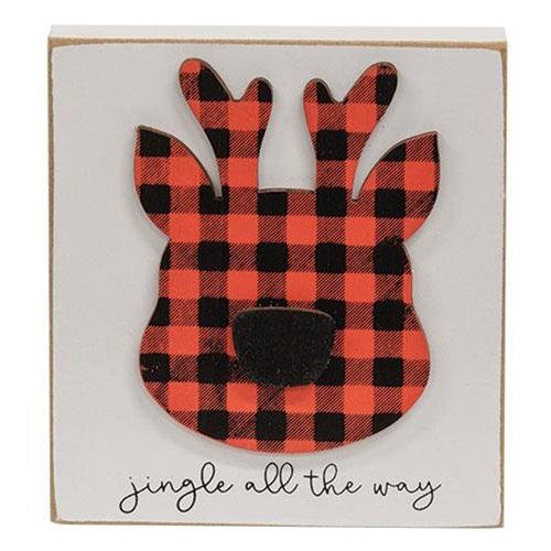 Jingle All the Way Plaid Reindeer Block - The Fox Decor