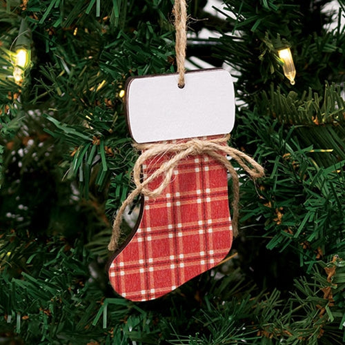 Red Plaid Stocking Ornament With Jute