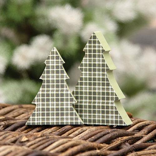2 Set Green Plaid Chunky Trees - The Fox Decor